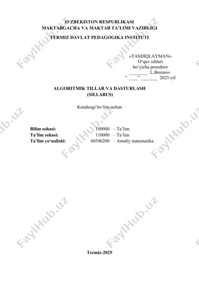 algoritmik tillar va dasturlash sillabus — DOCX
