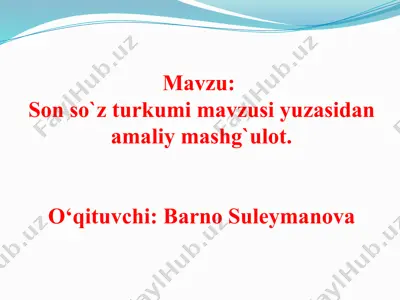 son so‘z turkumi mavzusida amaliy mashg‘ulot — PPTX