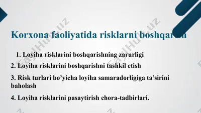 korxona faoliyatida risklarni boshqarish — PPTX
