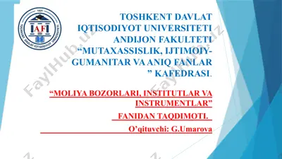 pul bozorining iqtisodiy mohiyati, ishtirokchilari va instrumentlari tasnifi — PPTX