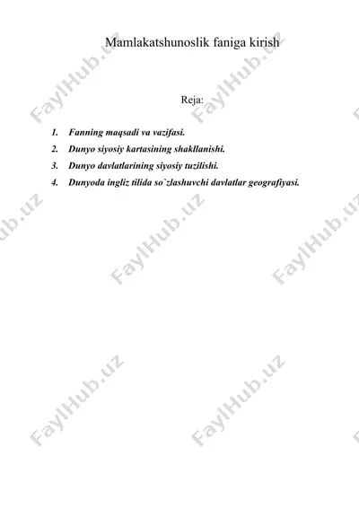 mamlakatshunoslik faniga kirish — DOC