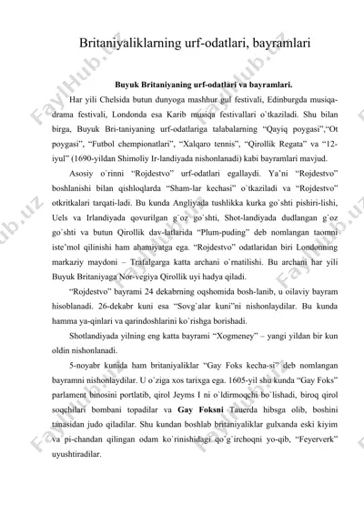 britaniyaliklarning urf-odatlari, bayramlari — DOC