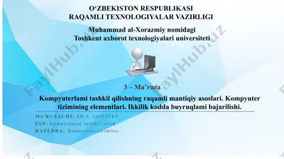kompyuterlarni tashkil etish: kompyuter tizimining elementlari va ikkilik kodda buyruqlar bajarilishi — PPTX