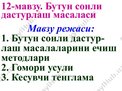 12-mavzu. butun sonli dasturlash masalasi — PPT