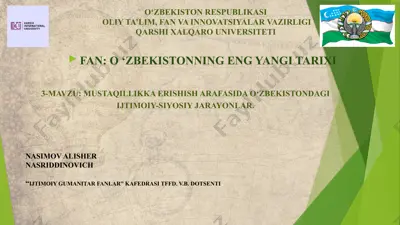 o‘zbekistonning eng yangi tarixi: mustaqillikka erishish arafasida o‘zbekistondagi ijtimoiy-siyosiy jarayonlar — PPTX
