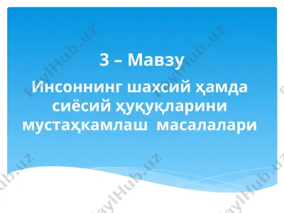 инсоннинг шахсий ҳамда сиёсий ҳуқуқларини мустаҳкамлаш масалалари — PPTX