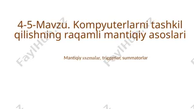 kompyuterlarni tashkil qilishning raqamli mantiqiy asoslari — PPTX