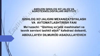 tuproqqa asosiy va yuza ishlov berish mashinalari — PPT