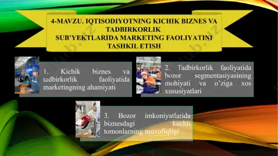 iqtisodiyotning kichik biznes va tadbirkorlik sub’yektlarida marketing faoliyatini tashkil etish — PPTX