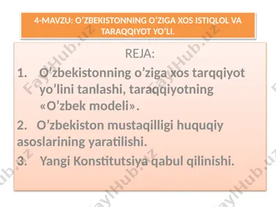 oʻzbekistonning oʻziga xos istiqlol va taraqqiyot yoʻli — PPTX