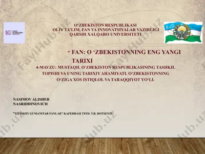mustaqil o‘zbekiston respublikasining tashkil topishi va uning tarixiy ahamiyati — PPTX