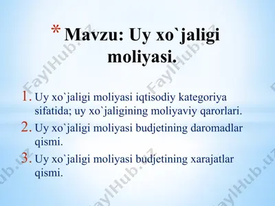 uy xo‘jaligi moliyasi — PPTX