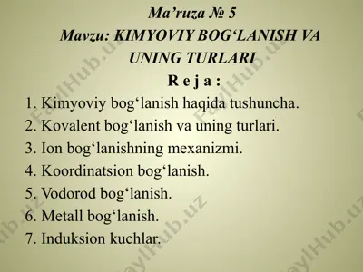 kimyoviy bog‘lanish va uning turlari — PPTX