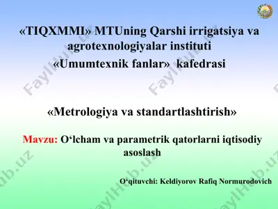 o‘lcham va parametrik qatorlarni iqtisodiy asoslash — PPT