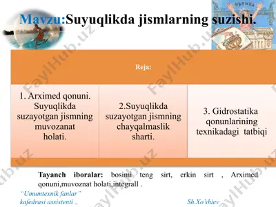 suyuqlikda jismlarning suzishi — PPTX