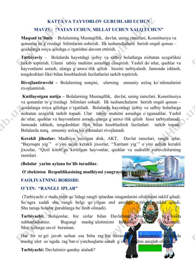 mustaqillik bayrami senariysi “vatan uchun, millat uchun, xalq uchun” — DOCX