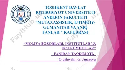 moliya bozorida turli institutlar ishtiroki (taqdimot) — PPTX