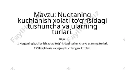 nuqtaning kuchlanish xolati to‘g‘risidagi tushuncha va ularning turlari — PPTX