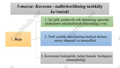 5-mavzu: korxona - tadbirkorlikning tashkiliy ko‘rinishi — PPTX