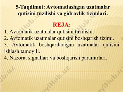 avtomatlashgan uzatmalar qutisini tuzilishi va gidravlik tizimlari — PPT