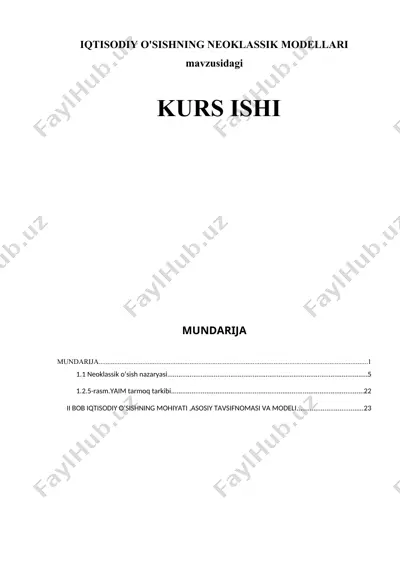 iqtisodiy o'sishning neoklassik modellari — DOCX