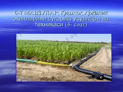 qishloq xo‘jalik ekinlarini sug‘orish usullari va texnikasi — PPT