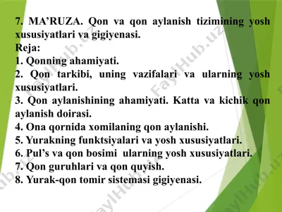 qon va qon aylanish tizimining yosh xususiyatlari va gigiyenasi — PPTX
