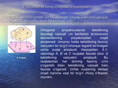 tekisliklar va uning ortogonal proyeksiyalari — PPT