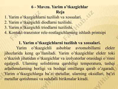 yarim o’tkazgichlar — PPTX