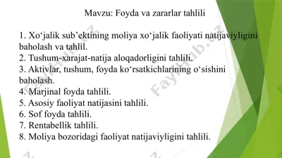 foyda va zararlar tahlili — PPTX