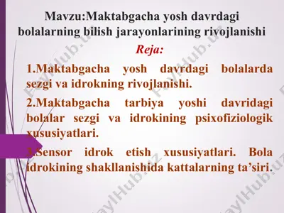 maktabgacha yosh davrdagi bolalarning bilish jarayonlarining rivojlanishi — PPT