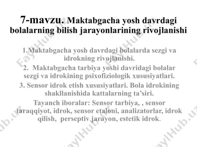 maktabgacha yosh davridagi bolalarning bilish jarayonlarining rivojlanishi — PPTX
