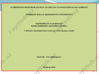 iqtisodiyotda narx va uning shakllanishi (7-mavzu) multimediya slaydlari — PPTX