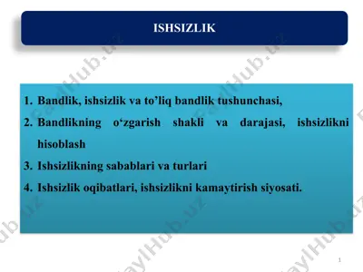 bandlik va ishsizlik tushunchalari hamda ishchi kuchi resurslari — PPT