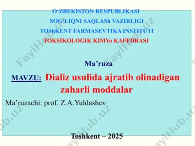 dializ usulida ajratib olinadigan zaharli moddalar — PPTX