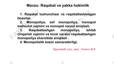 raqobat va yakka hokimlik — PPTX
