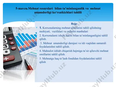 mehnat resurslari bilan ta’minlanganlik va mehnat unumdorligi koʻrsatkichlari tahlili — PPTX