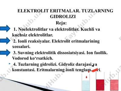 elektrolit eritmalar. tuzlarning gidrolizi — PPTX