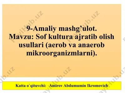 sof kultura ajratib olish usullari (aerob va anaerob mikroorganizmlarni) — PPTX