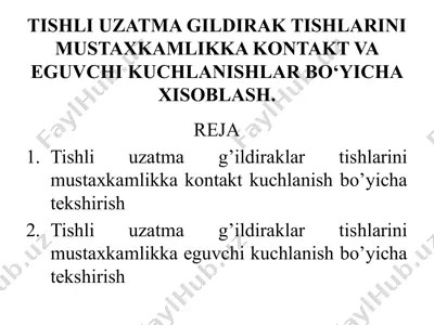 tishli uzatma g‘ildirak tishlarini mustaxkamlikka kontakt va eguvchi kuchlanish bo‘yicha hisoblash — PPTX