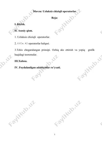uzluksiz chiziqli operatorlar — DOCX