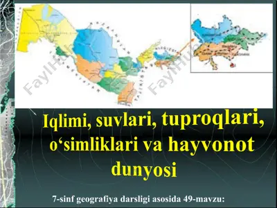 farg'ona viloyati iqlimi, suvlari, tuproqlari, o‘simliklari va hayvonot dunyosi 7-sinf — PPT