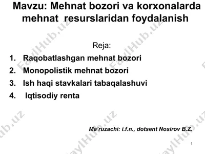 mehnat bozori va korxonalarda mehnat resurslaridan foydalanish — PPT