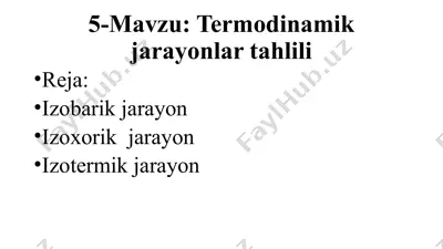 termodinamik jarayonlar tahlili — PPTX