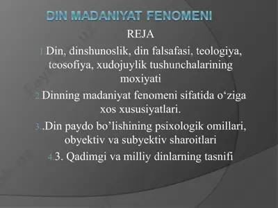 din, dinshunoslik va teologiya bo‘yicha taqdimot reja — PPT