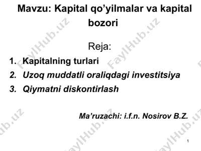 kapital qo’yilmalar va kapital bozori — PPT