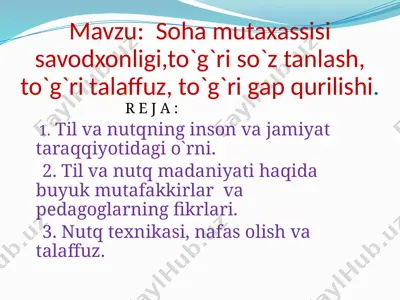 soha mutaxassisi savodxonligi: to‘g‘ri so‘z tanlash, talaffuz va gap qurilishi — PPTX