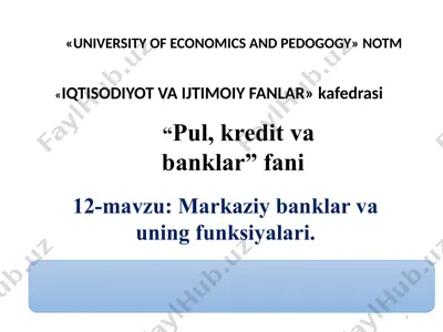markaziy banklar va uning funksiyalari — PPTX