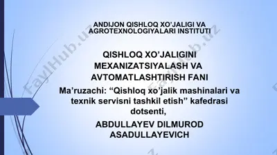 ma’ruza: mashina-traktor parkidan foydalanishning asosiy ko‘rsatkichlari — PPT