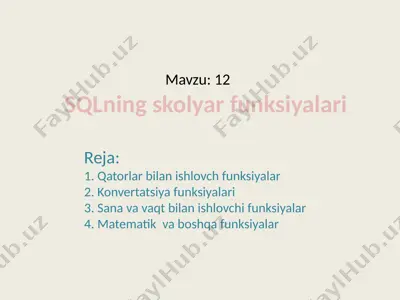 sqlning skolyar funksiyalari — PPTX